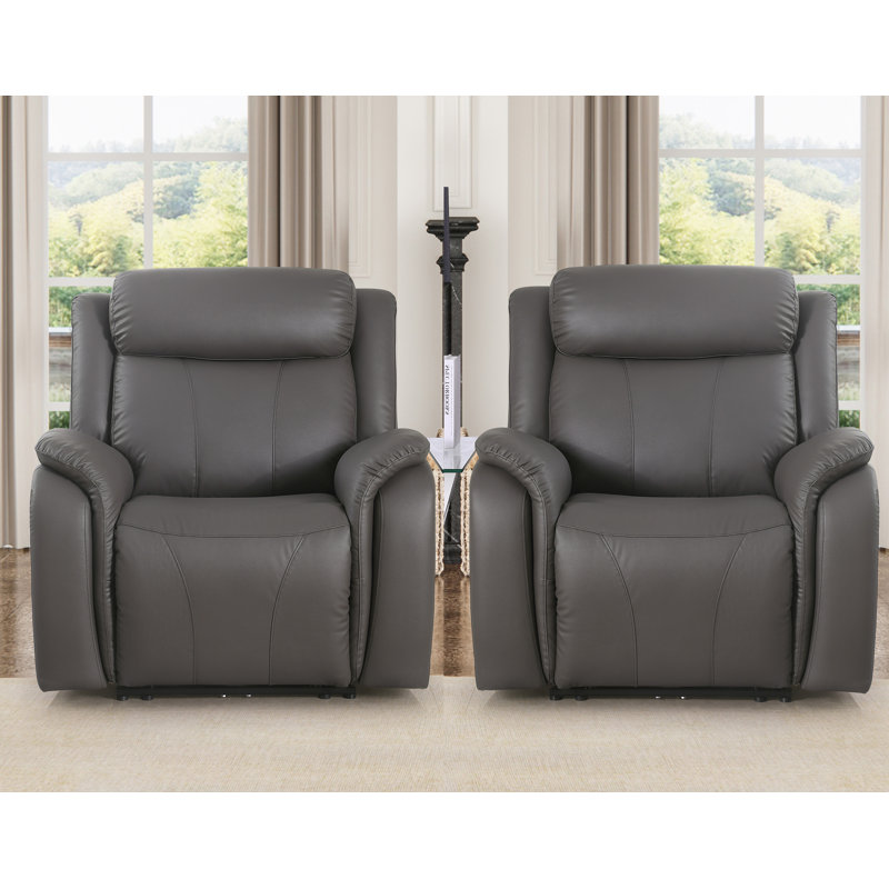  Edder Leather Power Home Theater Recliner Chair with USB Port, Gray