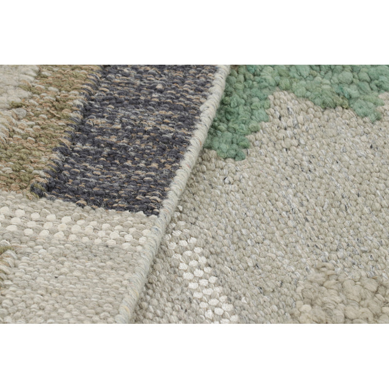 Rug & Kilim’S Scandinavian Rug With Geometric Patterns In Tones Of Green, Rectangle 10' x 14'