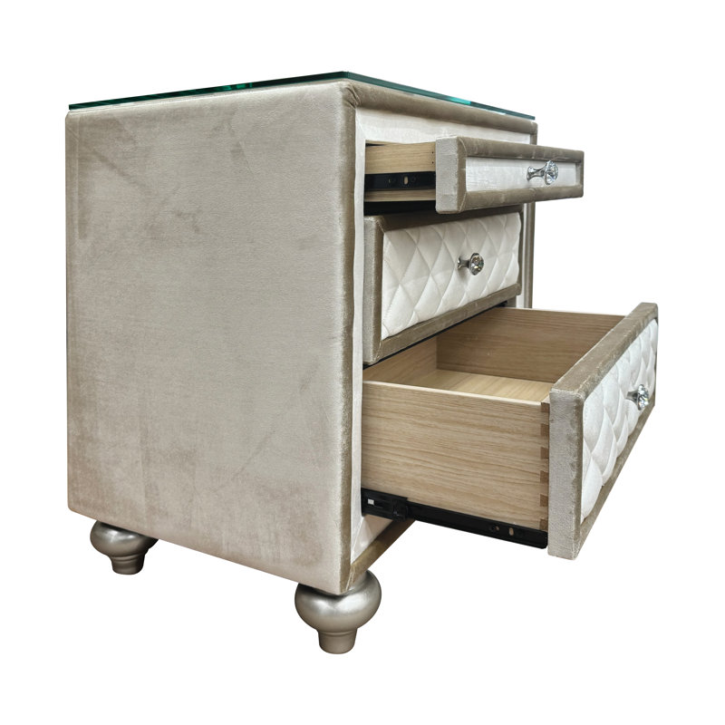 Table de chevet, velours beige