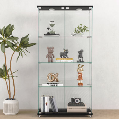 Armoire de rangement moderne en verre avec lumières DEL - Bibliothèque à assemblage rapide en verre trempé de style antique