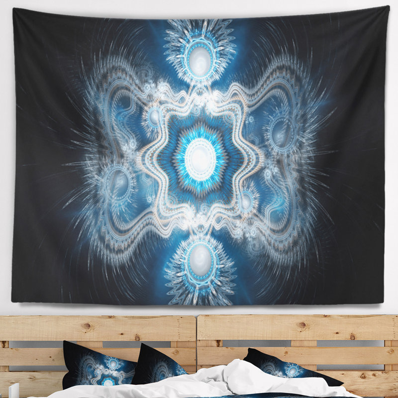 Tapisserie abstraite à motif cabalistique bleu clair, H 32 po x l 39 po