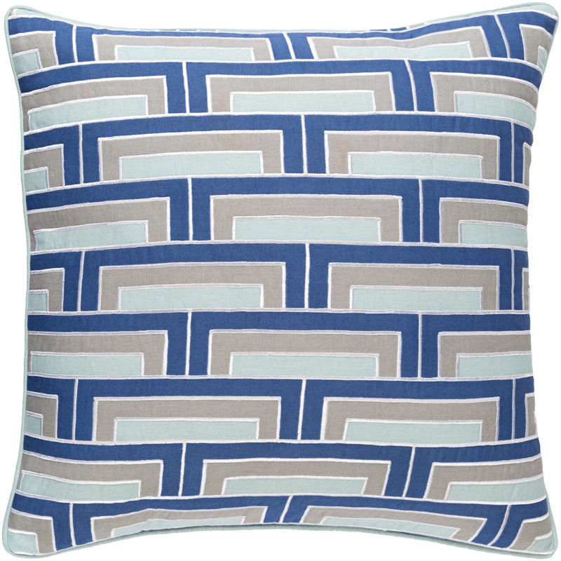Geometric Throw Pillow, Cobalt/Mint/Gray/Ivory, 20" H x 20" W x 4" D