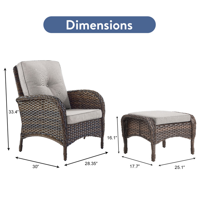 Gaetanino Outdoor Lounge Chair with Ottoman, Beige
