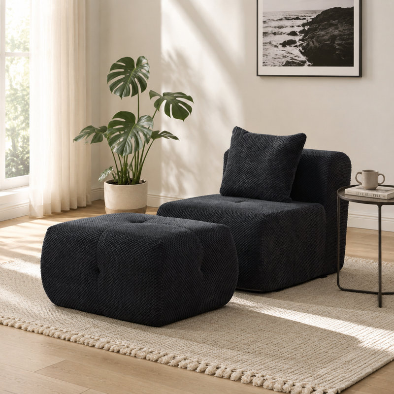 Fauteuil d'appoint sans accoudoirs en mousse à haute densité de l 30 po avec repose-pieds et aucun assemblage requis