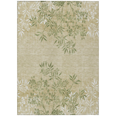 3' X 5' Ivory Floral Washable Indoor Outdoor Area Rug