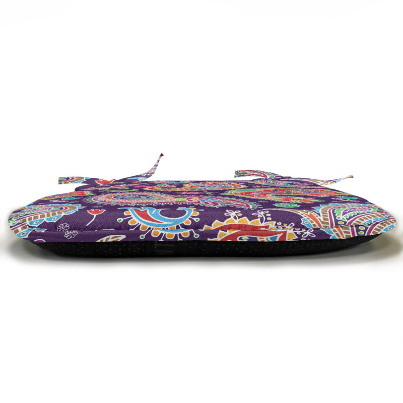 Paisley Chair Seating Cushion Set Of 12, Sixties And Seventies Hippie Themed Motives Geometrical And Floral Design Image Print, Seat Pads For Office With Anti-Slip Backing, 40 Cm X 40 Cm, Purple