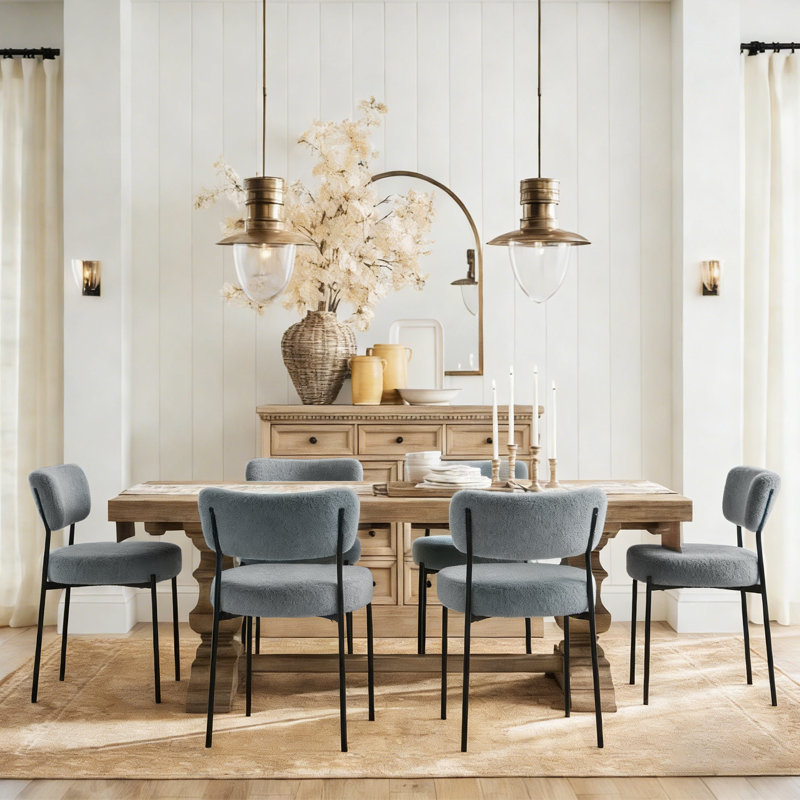 Modern Accent Chair, Upholstered Dining Chairs, Teddy Fabric Armless Dining Chair, Set with Backrest For Dining Room, Kitchen, Living Room