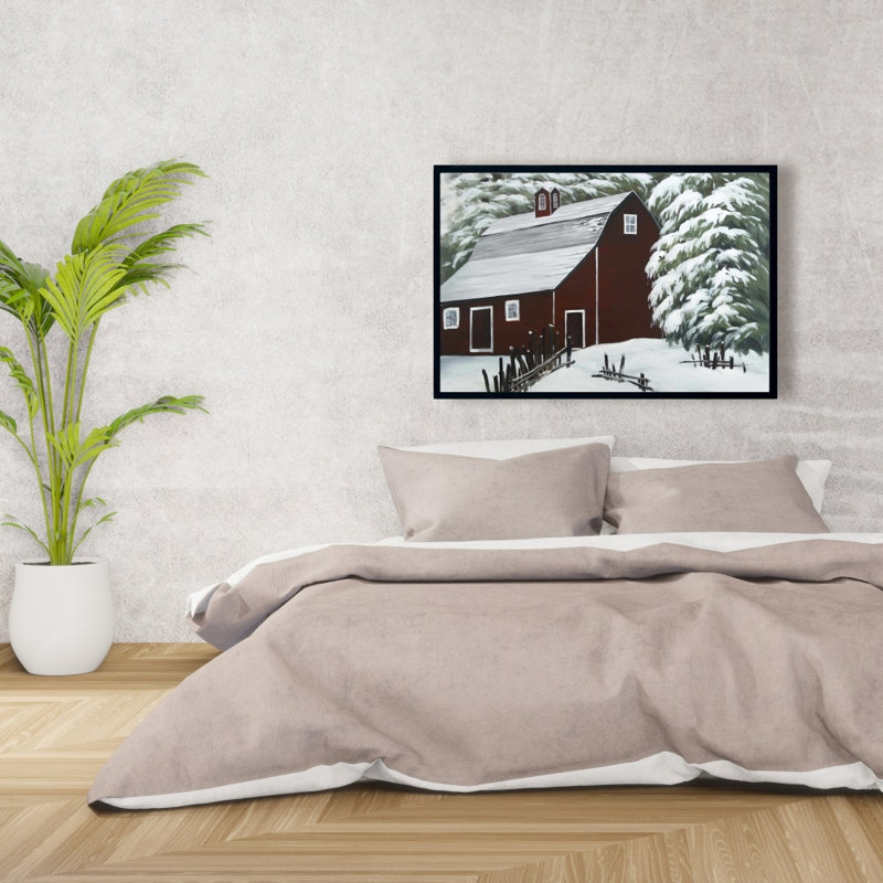 " Red Barn In Snow ", 24" H x 36" W