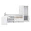 Lit plateforme en bois avec tiroirs, tablettes, bureau et garde-robe-390039643