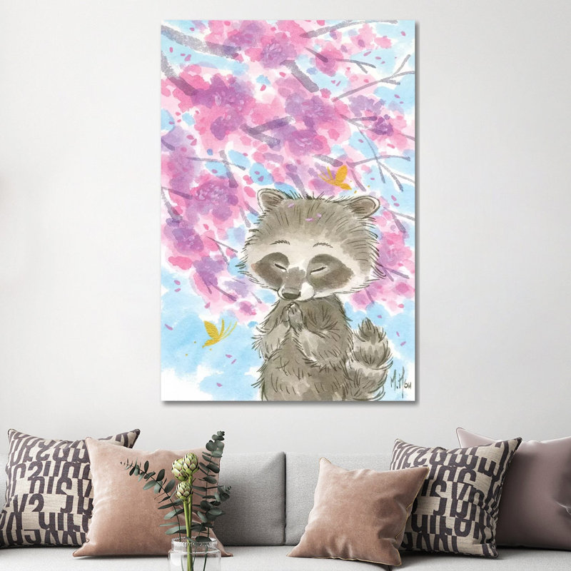 Cherry Blossom Raccoon by Martin Hsu - Painting on Canvas, 152.5 cm H x 101.5 cm W, Wrapped Canvas