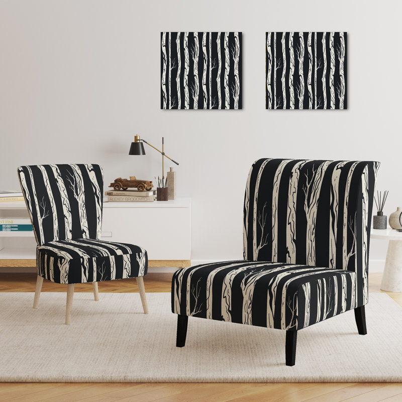 Brechta Vibrant Curve Design II - Velvet Upholstered Modern Slipper Chair, Black/White Tree