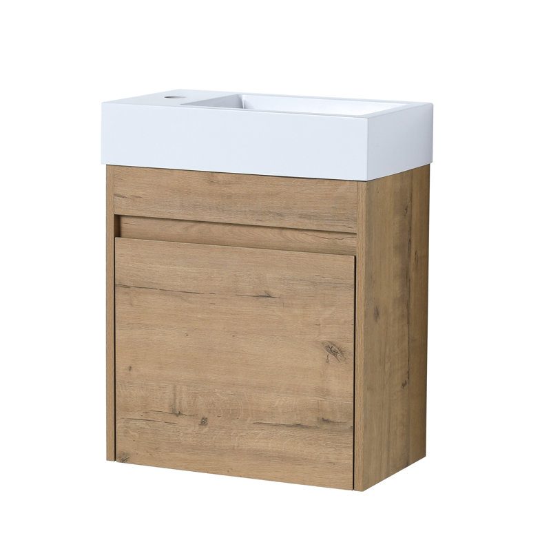 Modern 18'' Bathroom Vanity With Resin Sink & Soft-Close Door, Ample Storage Capacity, Imitative Oak Color 18'', Sink, Cabinet Design, Storage,