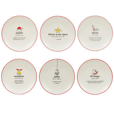 Christmas Fun Red Sayings Set of 6  Dessert Plate 8.5" asst.