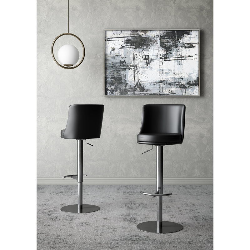 Guerrette Swivel Upholstered Adjustable Height Counter Stool with Metal Frame, Black