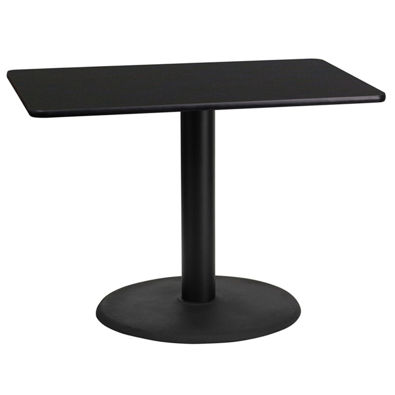 Rectangular Laminate Dining Table Top with Round Base, 31.12" H x 30" W x 24" D, Black