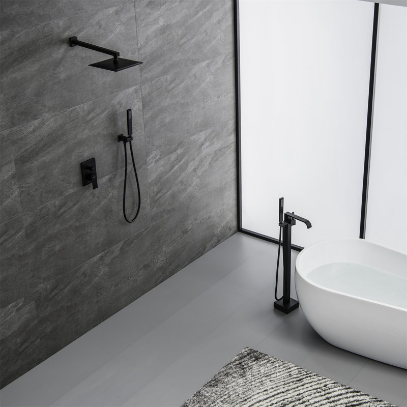 Système de douche complet avec valve brute, Noir mat