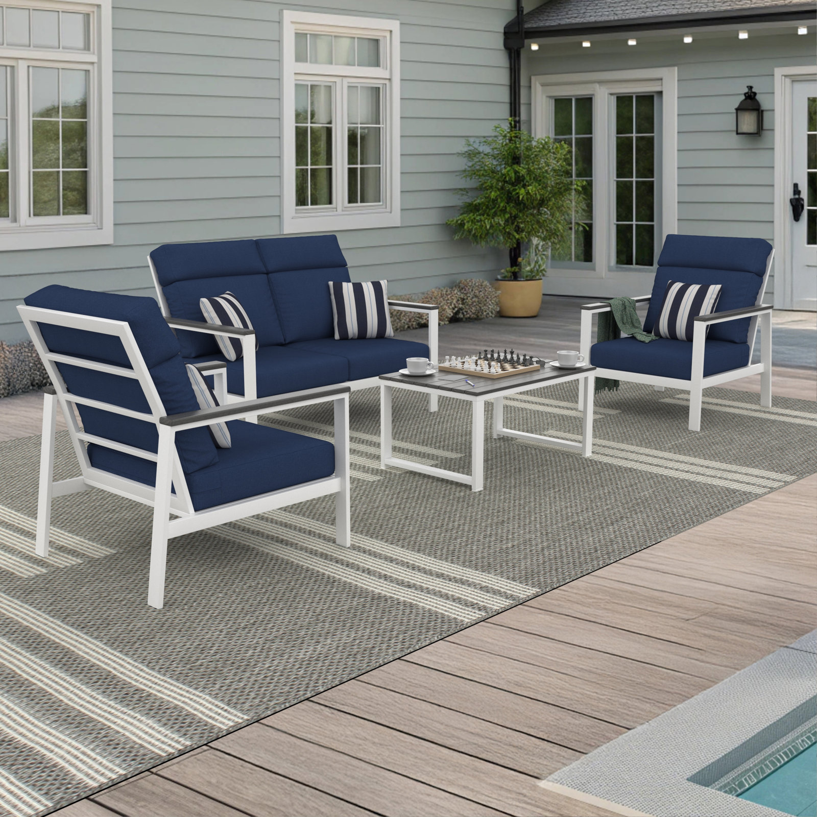 Townsend 4-Person Sunbrella® Patio Seating Group, Canvas Navy, Gray