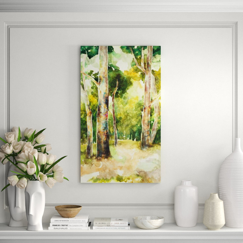 Wood Garden Painting by Sara Brown, Glass Coat, 41" H x 24" W x 1.5" D