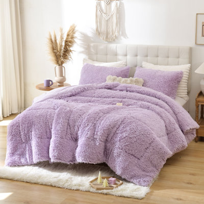 Fluffy Comforter Set 3 Pieces- All Seasons Luxury Fuzzy Comforter With Two Pillowcases