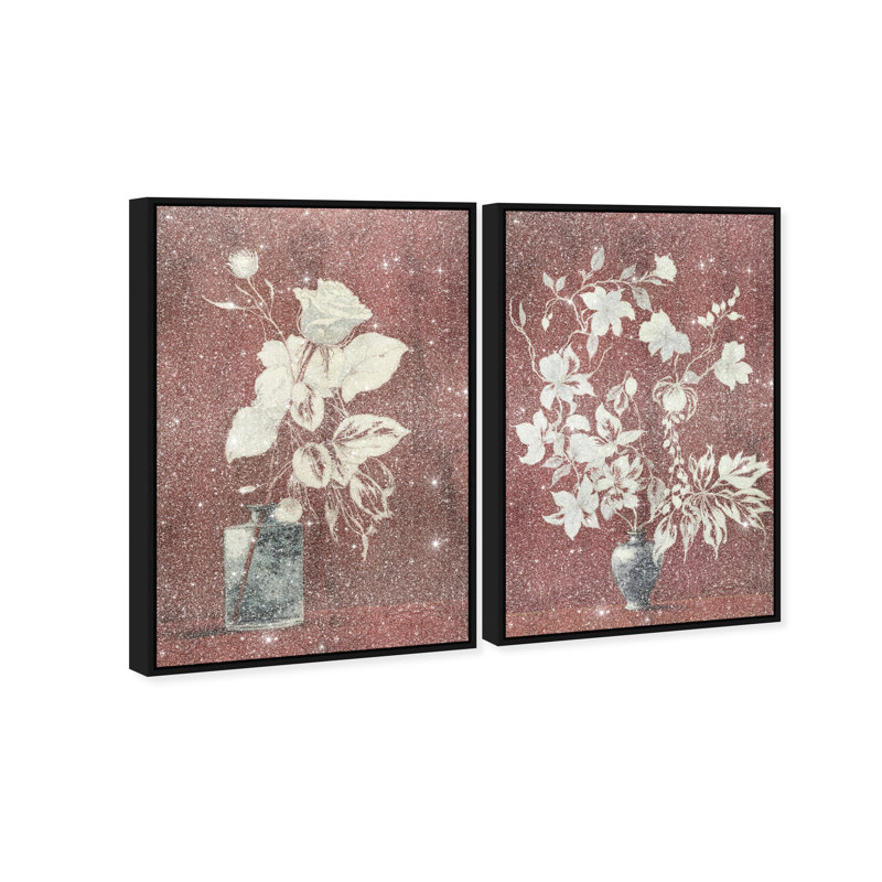 Romance Vases Set Canvas Floral & Botanical Print by Oliver Gal, Black Frame, 10 x 15, 25"H x 37"W, Black Floater Frame