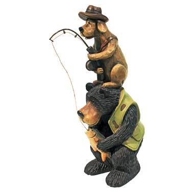 Homestyles Toad Hollow #94014 Figurine Angler Fisherman with Fish in Pail,  Fishing Pole, Hat with Lures Sports Character Garden Statue Large 8.5 h