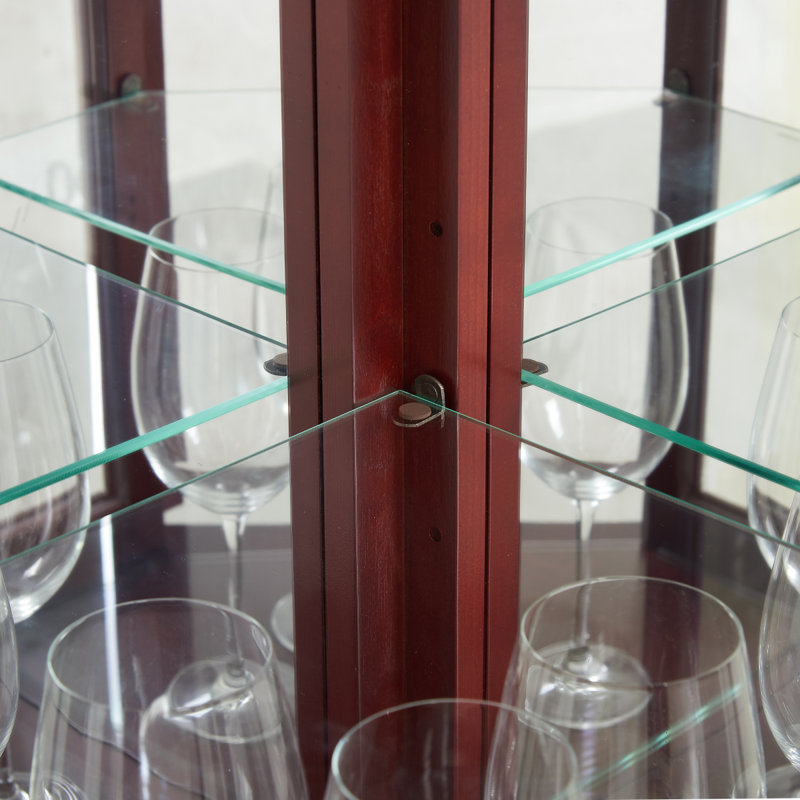 Vitrine de coin avec lumières, tablettes réglables en verre trempé, dos en miroir, vitrine (ampoule E26 non incluse)