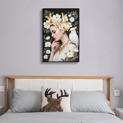 Beauty Posters Beauty Lady Wall Art Gold And White Floral Canvas Artwork For Living Room Modern Photo Prints For Home 24X36 Inch Bedroom Pictures Wall
