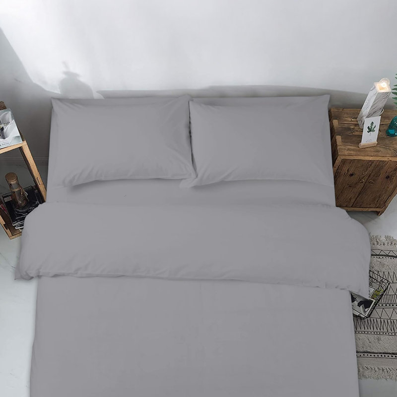 Microfiber No Pattern Duvet Cover Set with Pillowcases, Silver, Single Duvet Cover + 2 Standard Pillowcases