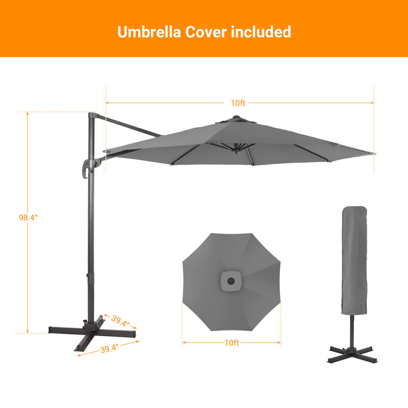 Parasol en porte-à-faux 10 pi Dobrosav, Gris foncé