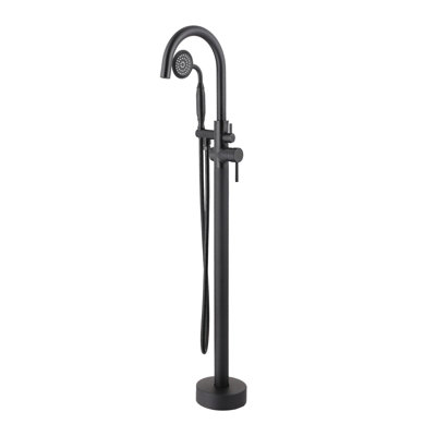 Robinet de douche à main pour baignoire sur pied, bec de 102 cm (40,12 po), fini rouille, noir mat, pour baignoire sur pieds, installation facile (à faire soi-même), finition noire brillante, douche à double fonction, deux leviers en métal
