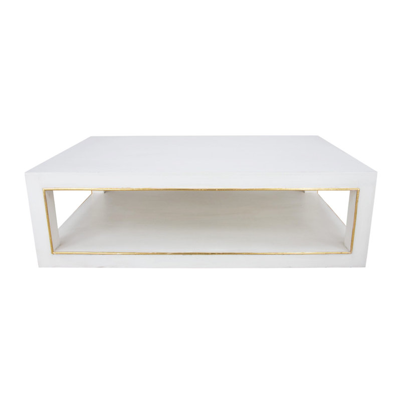 Odette Solid Wood Coffee Table, White/Gold