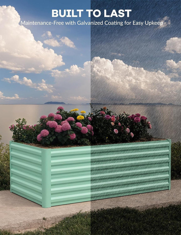 Ensemble de 2 lits de jardin surélevés carrés de 6 à 8 pi, boîtes à fleurs en acier galvanisé, H 24 po x l 72 po x P 36 po