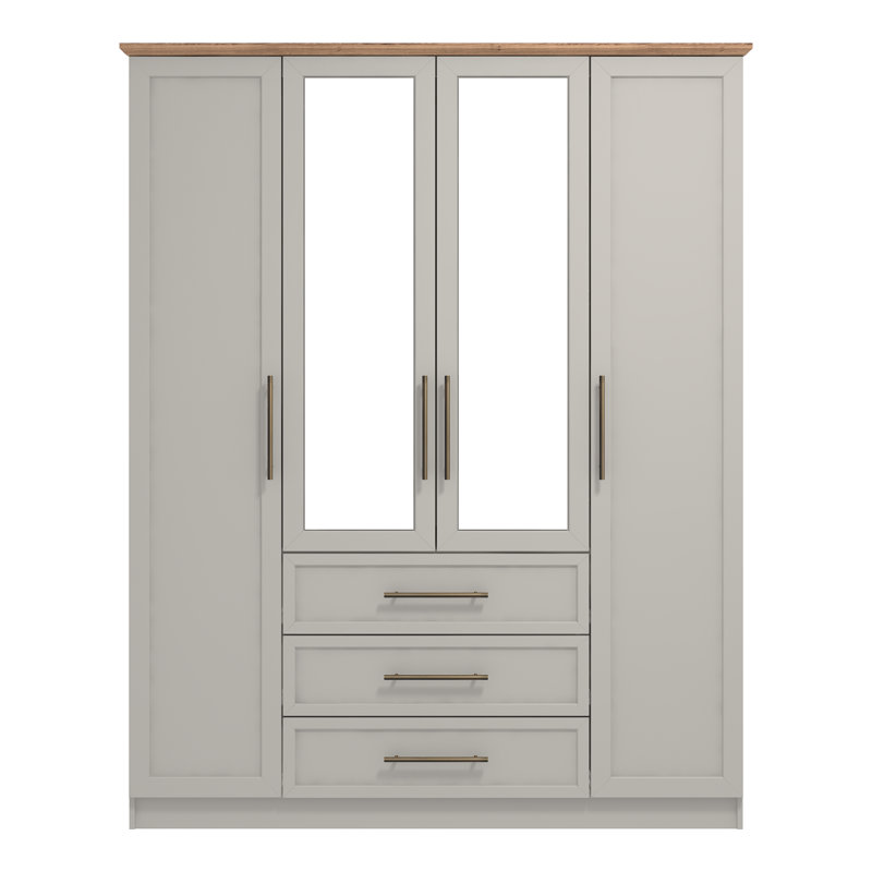 Cleverton 4 Door 3 Drawer Wardrobe with Mirror, Light Grey