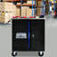 Coffre à outils noir + bleu avec hauteur de 25,98 pouces et rangement supplémentaire à double porte en clins amovible de 25,74 x 13,46 x 26,99 pouces