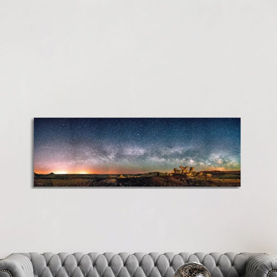 Bisti Badlands Hoodoos Under New Mexico Starry Night by OLena Art - Wrapped Canvas Panoramic Photograph