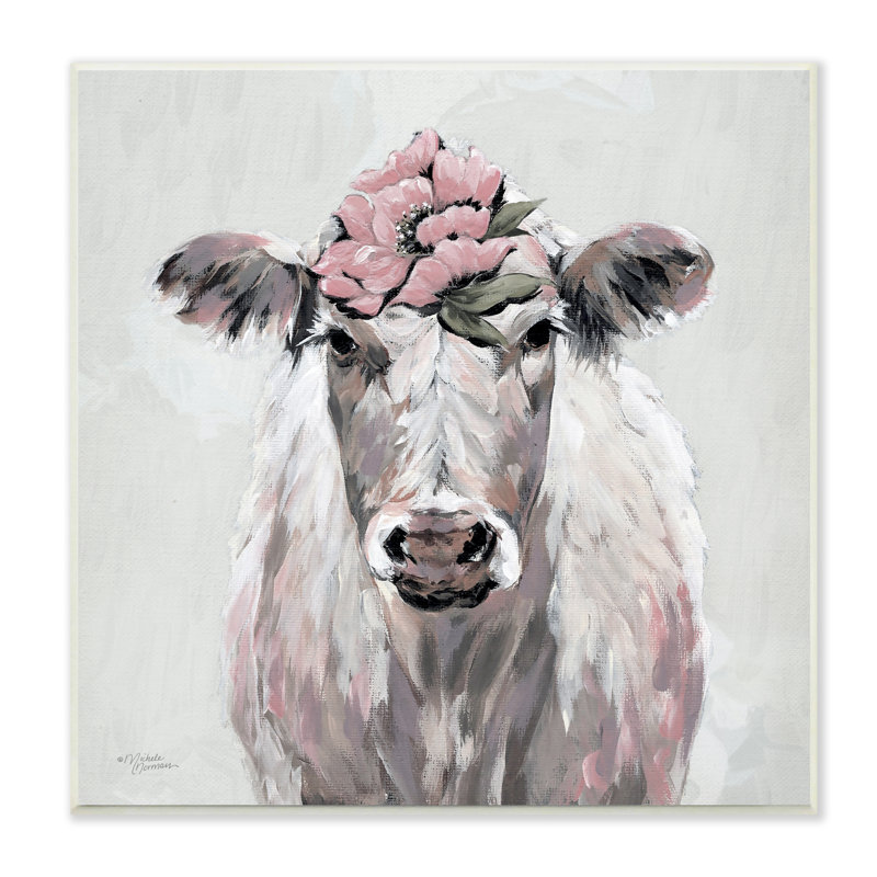 Vache, vache, fleur, botanique, peinture, Illustration par Michele Norman - Peinture, H 12 po x l 12 po x P 1,5 po