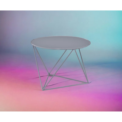 Gray Metal Display Accent Table With Round Surface And Stylish Triangle Leg Supports Tabletop Legs For Living Room