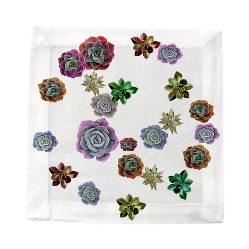 Succulents Floating Cotton Sateen Cocktail Napkins, Pastels