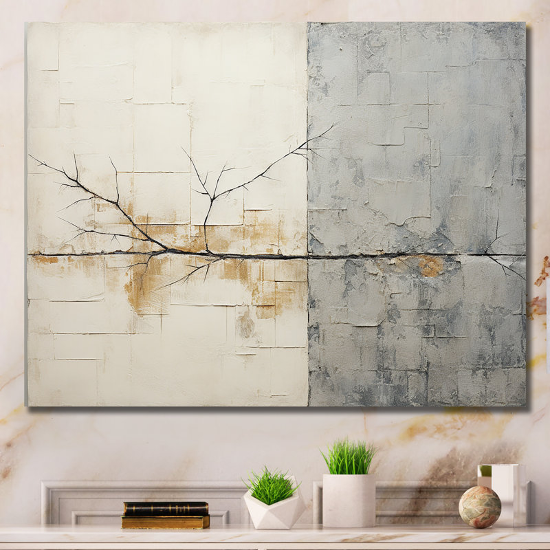 Gris et blanc nature divisé - formes abstraites, art mural, Toile tendue, H 30 po x l 40 po x P 1,5 po