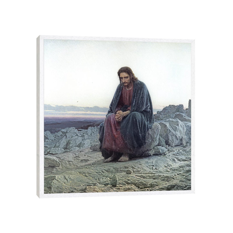 Christ In The Wilderness, 1873 by Ivan Nikolaevich Kramskoy - Painting on Canvas, White Framed