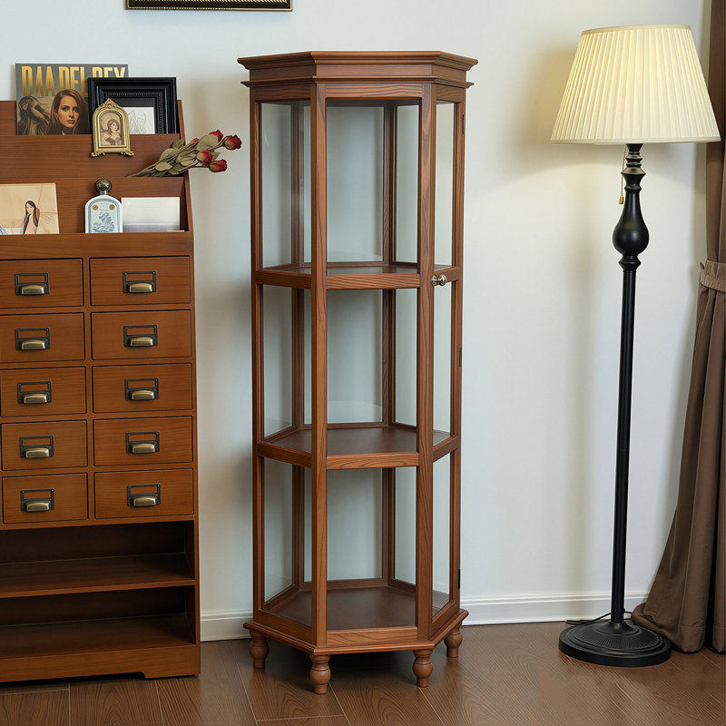 Vitrine 22,83 po en bois de frêne brun rétro