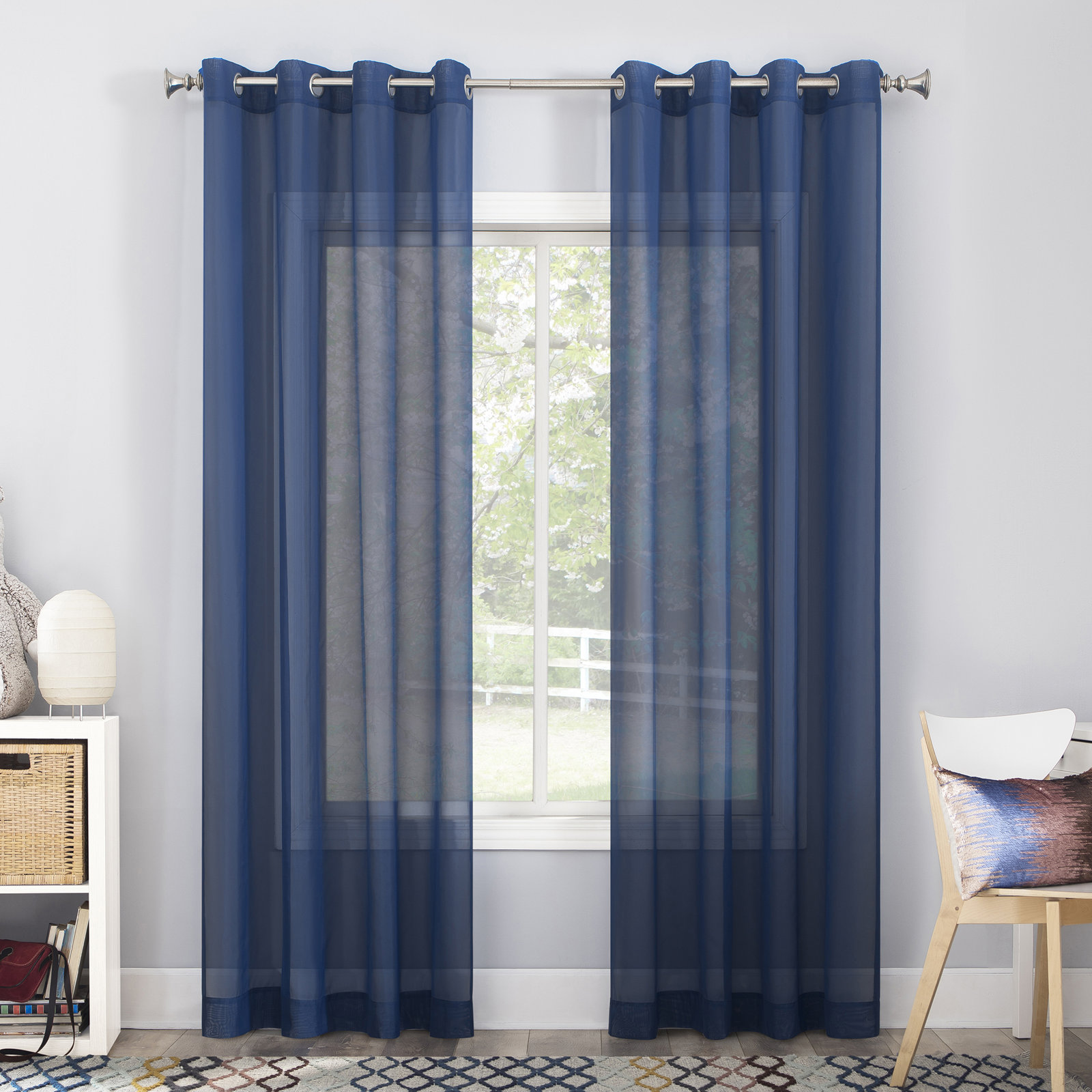Sheer Grommet Single Curtain Panel, 59" W x 84" L, Royal Blue