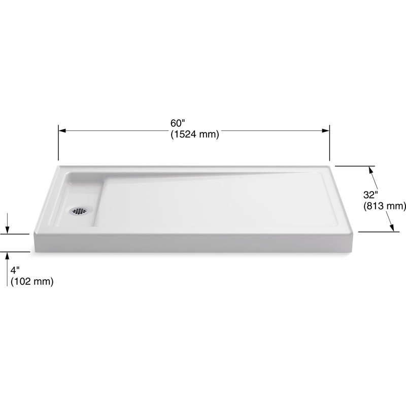 Base de douche à seuil simple Bellwether, Blanc, Gauche
