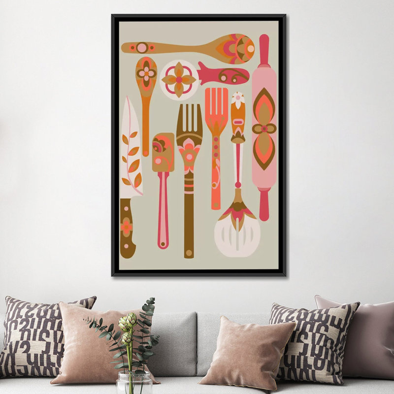 Dans la cuisine, impression sur toile tendue, H 60 po x l 40po x P 1,5 po, Toile avec cadre noir