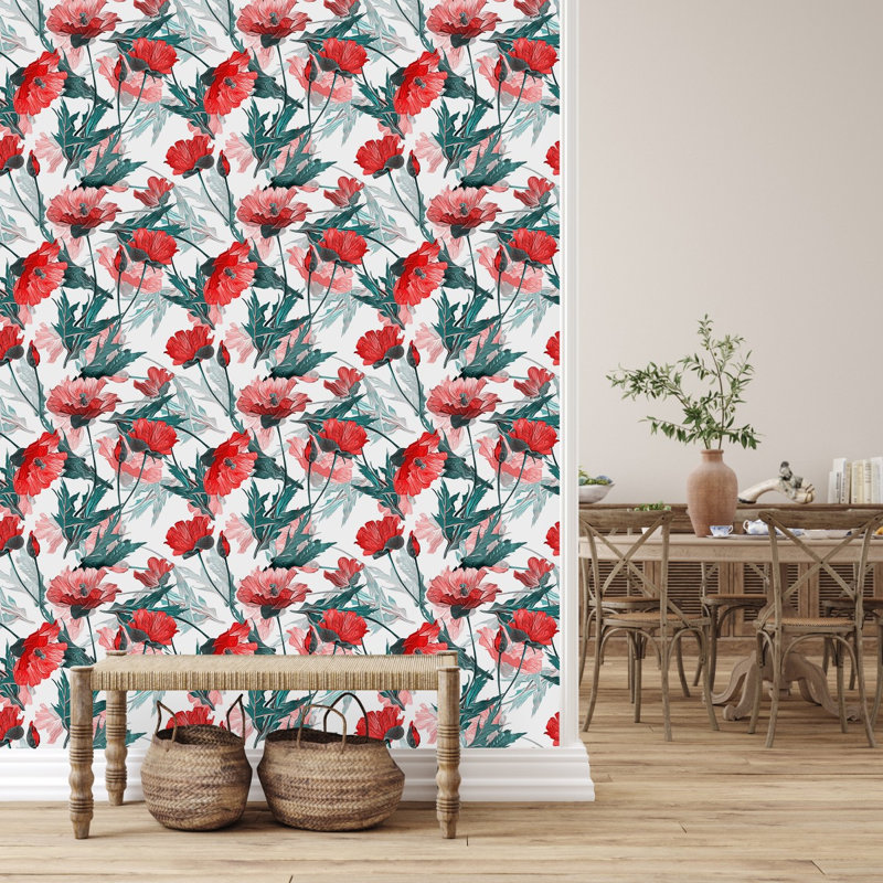 Carreau de papier peint l 25 po, L 2,09 pi x L 10,42 pi, Blanc / Rouge / Vert
