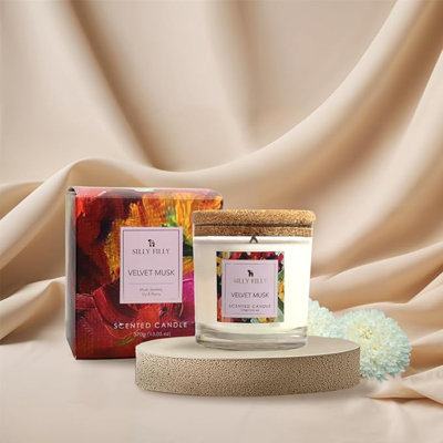 Glass Jar Candle | Velvet Musk Mildly Scented | One Wick 7.7 Oz | Over 35 Hours Of Burn Time | Ideal For Home, Celebrations, Gifting