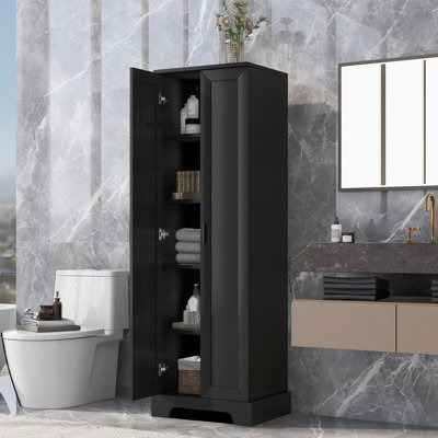 Laurah Tall Bathroom Cabinet, Linen Cabinet with 2 Doors & 2 Adjustable Shelf, Freestanding Stly ,MDF Board