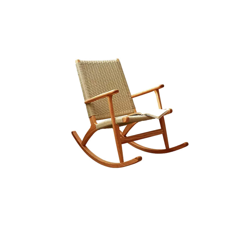 Chaise berçante décontractée en bois massif tissé, Brun