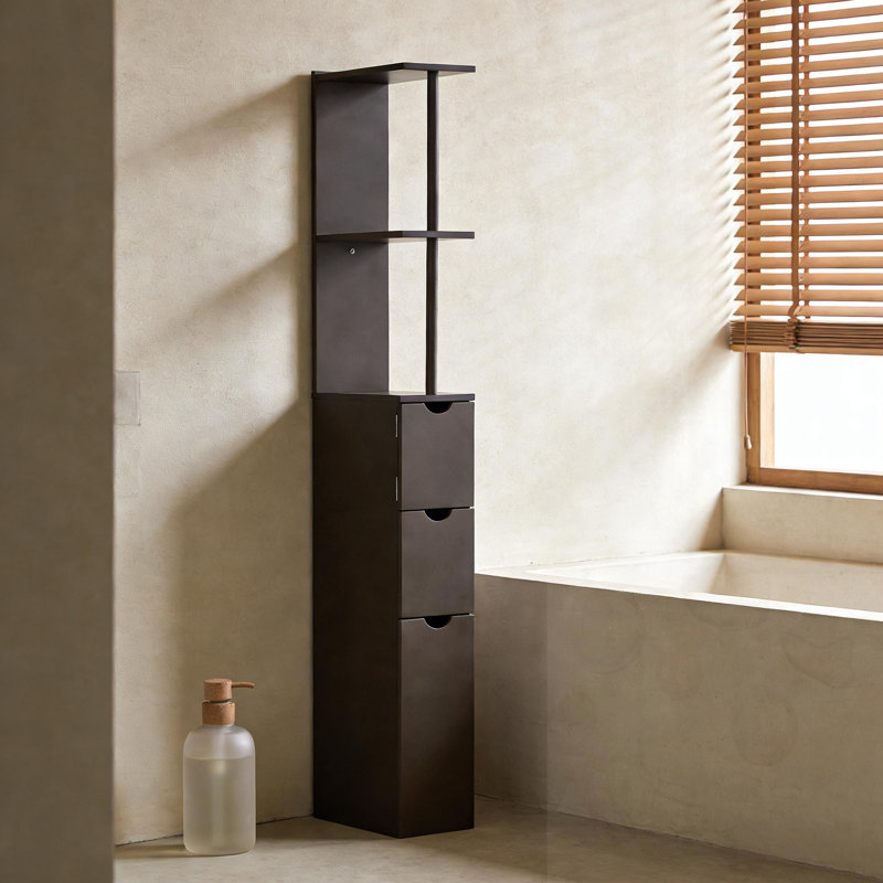 Armoire de rangement pour salle de bain étroite avec tablette ouverte, Marron foncé