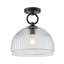 Plafonnier semi-encastré à une lumière, style moderne du milieu du siècle, avec abat-jour en verre transparent cannelé.-695463054